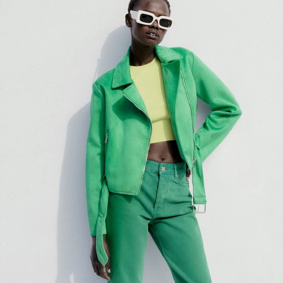 Zara Green Suede Moto Jacket - Discontinued Style! - Picture 2 of 9